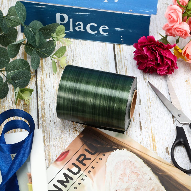Syhood Outdoor Ribbon Poly Satin Ribbon Floral Craft Decoration Aspidistra Leaf Riband Easter Holiday Outdoor Decorating(4 Inch X 30 Yards,Dark Green) - Image 4